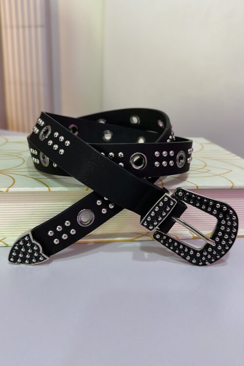 Cinto Fivela Strass Preto com Ilhós