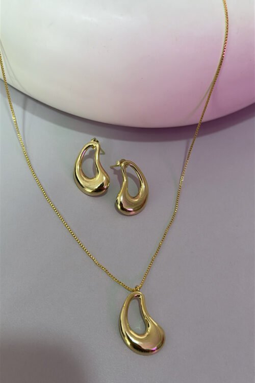 Conjunto de Brinco + Colar Seed Vazada Dourado