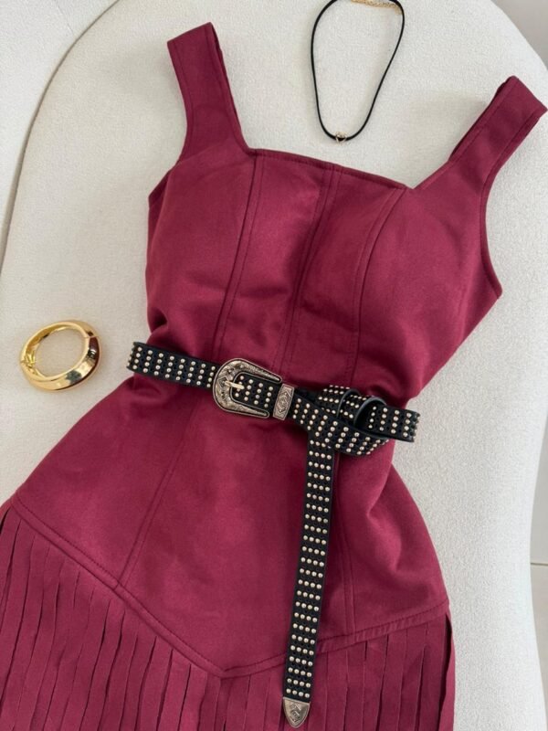 Vestido Suede Franjas Bordo - Imagem 3