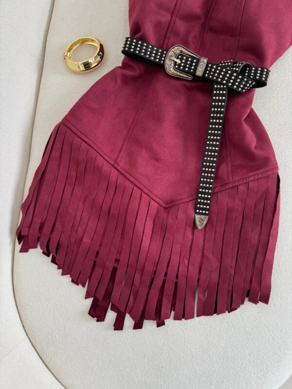 Vestido Suede Franjas Bordo - Imagem 4