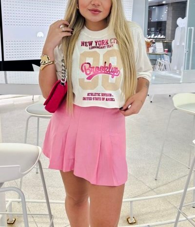 Cropped T-shirt Brooklyn Metalizada Pink