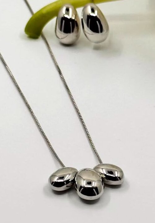 Conjunto de Brinco + Colar Seed Prata
