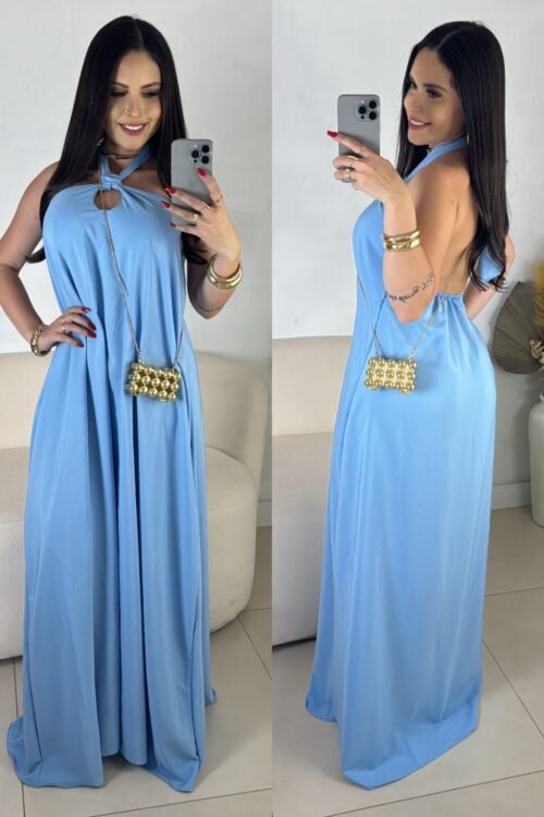 Vestido Longo Flower Azul