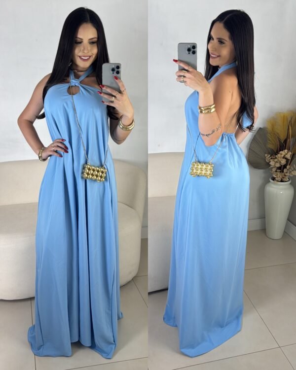 Vestido Longo Flower Azul