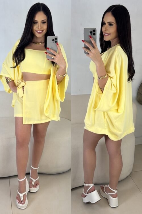 Conjunto Kimono 3 Peças Amarelo