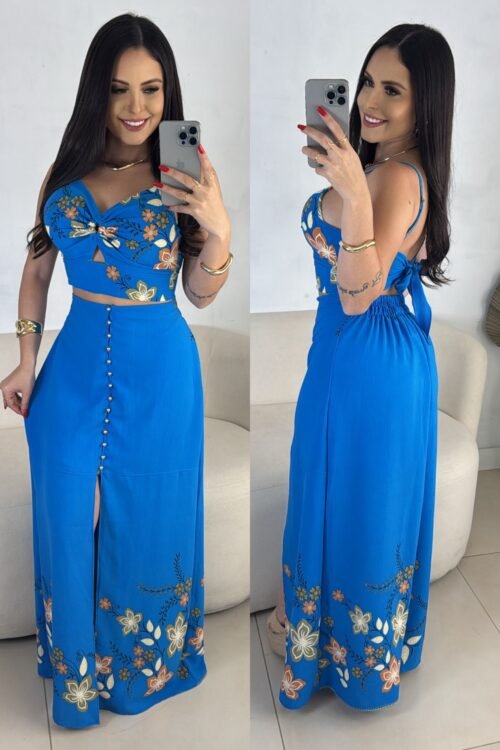 Conjunto Botões Azul Estampado