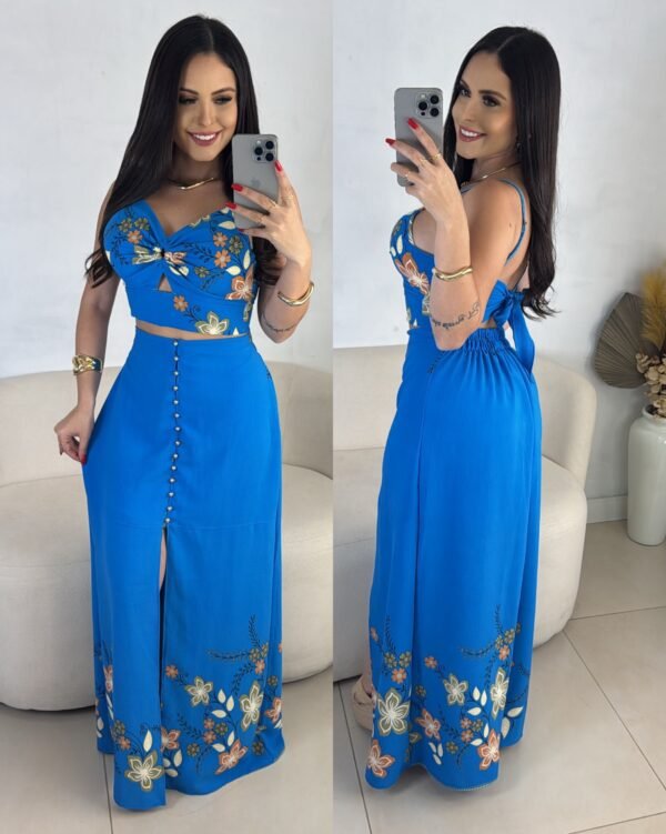 Conjunto Botões Azul Estampado