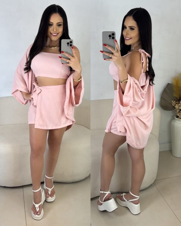 Conjunto Kimono 3 Peças Rosa