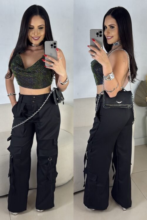 Cropped Strass Gola Boba Preto
