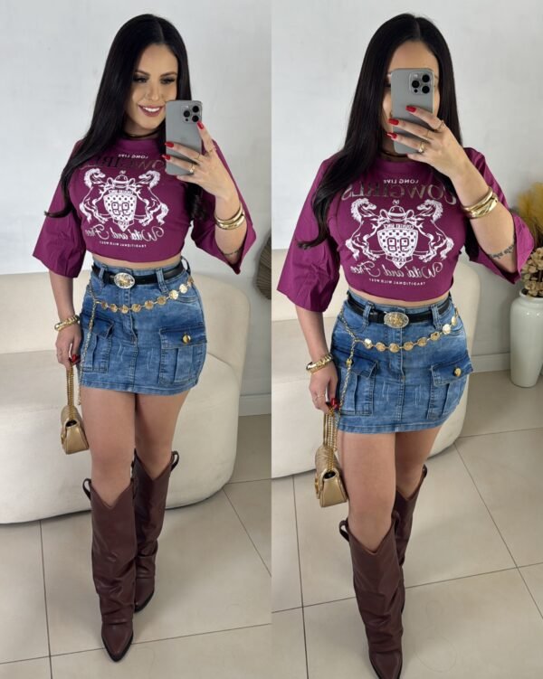 Saia Jeans Cargo Bolsos - Imagem 7