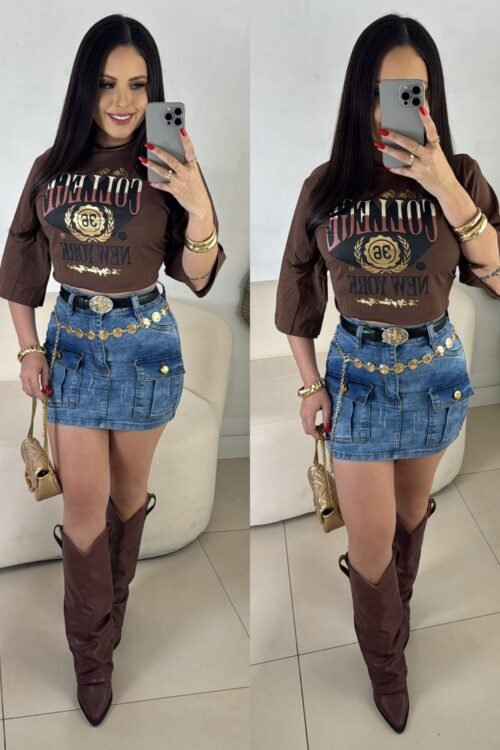 Cropped T-Shirts College Marrom