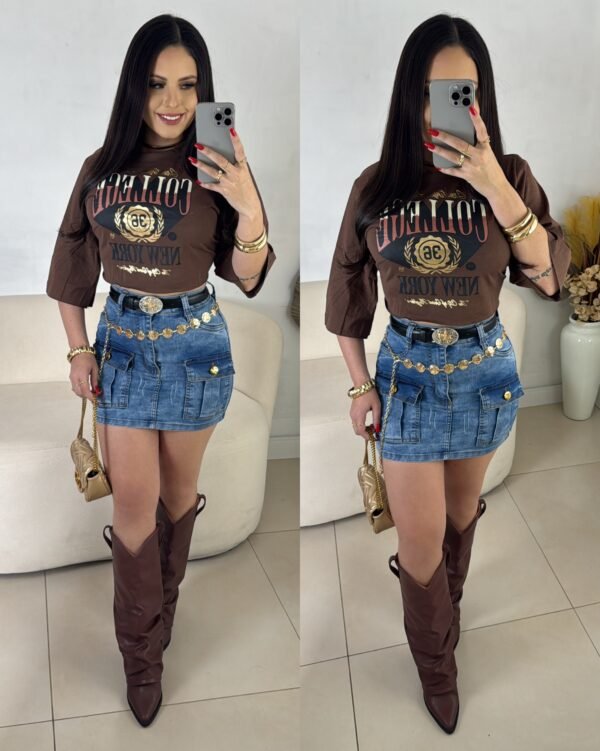 Cropped T-Shirts College Marrom