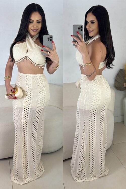Conjunto Longo Conchas Areia