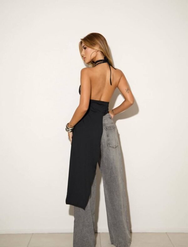 Blusa Túnica Cropped Alongada Preta - Imagem 8
