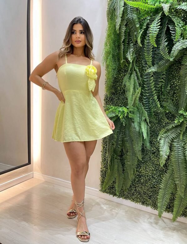 Vestido/macaquinho Liso Flor Amarelo