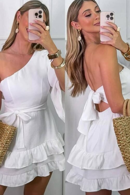 Vestido/macaquinho Manga Única Babadinhos Branco