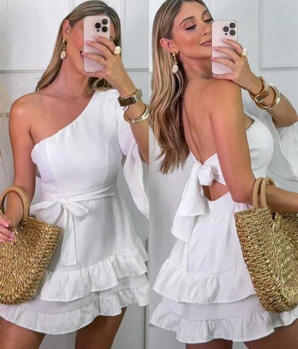 Vestido/macaquinho Manga Única Babadinhos Branco