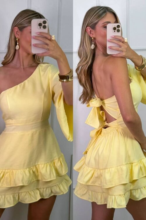 Vestido/macaquinho Manga Única Babadinhos Amarelo