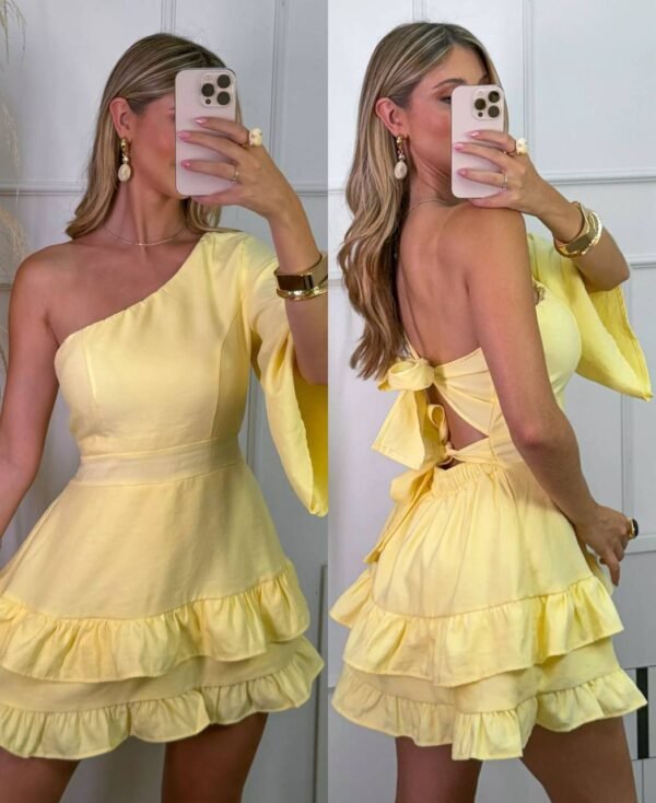 Vestido/macaquinho Manga Única Babadinhos Amarelo