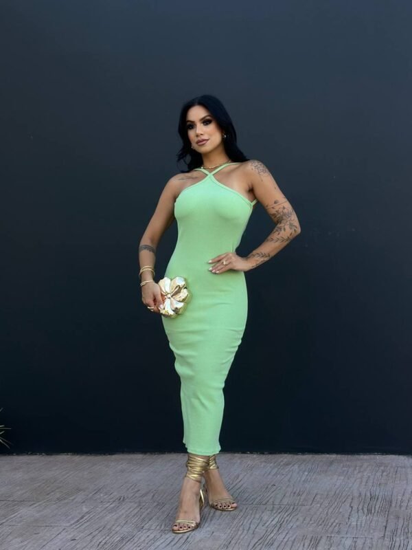 Vestido Mid Canelado Costas Abertas Verde