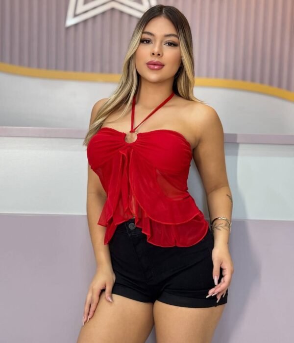 Blusa Bata Tule Camadas Vermelho - Imagem 3