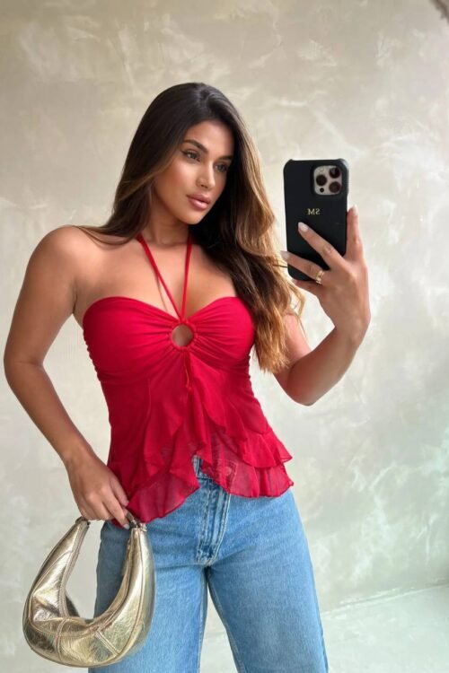 Blusa Bata Tule Camadas Vermelho