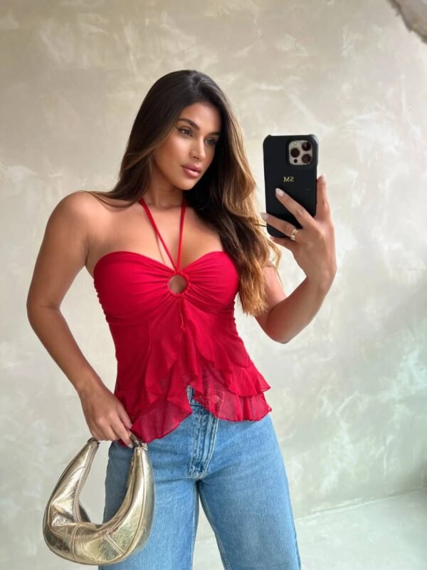 Blusa Bata Tule Camadas Vermelho