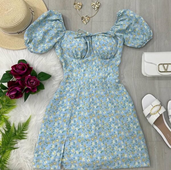Vestido/macaquinho Camponesa Florido Azul - Imagem 3