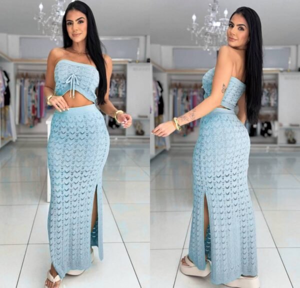 Conjunto Tricô Modal com Fenda Azul