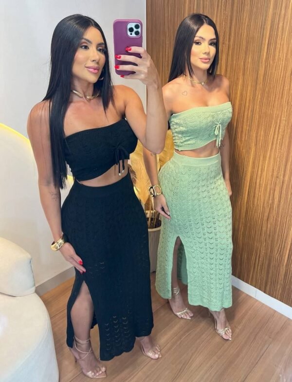 Conjunto Tricô Modal com Fenda Verde - Imagem 2