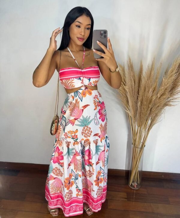 Vestido Longo 2 Formas De Usar Estampado Rosa