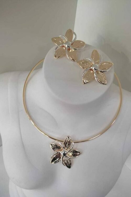 Conjunto De Colar Choker + Brinco Flor 2 Banhos