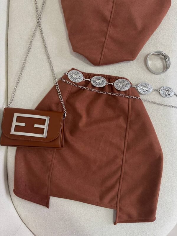 Bolsa + Cinto Marrom com Prata - Imagem 2