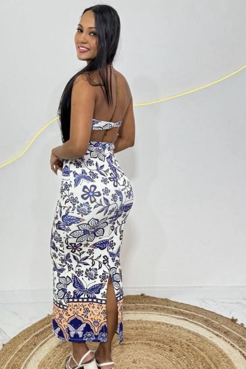 Vestido Longo Costas Abertas Tomara Que Caia Estampado