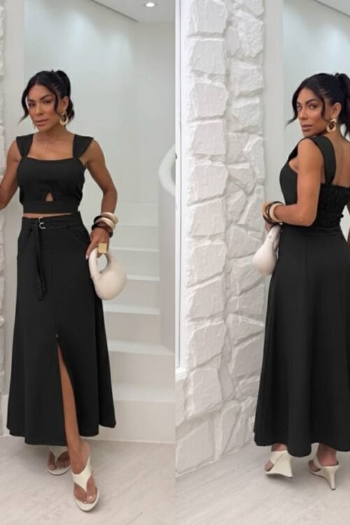 Conjunto Longo Com Fenda Sensorial Preto