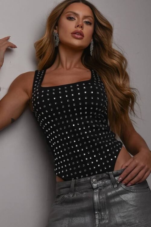 Body Com Brilho Espelhado Preto