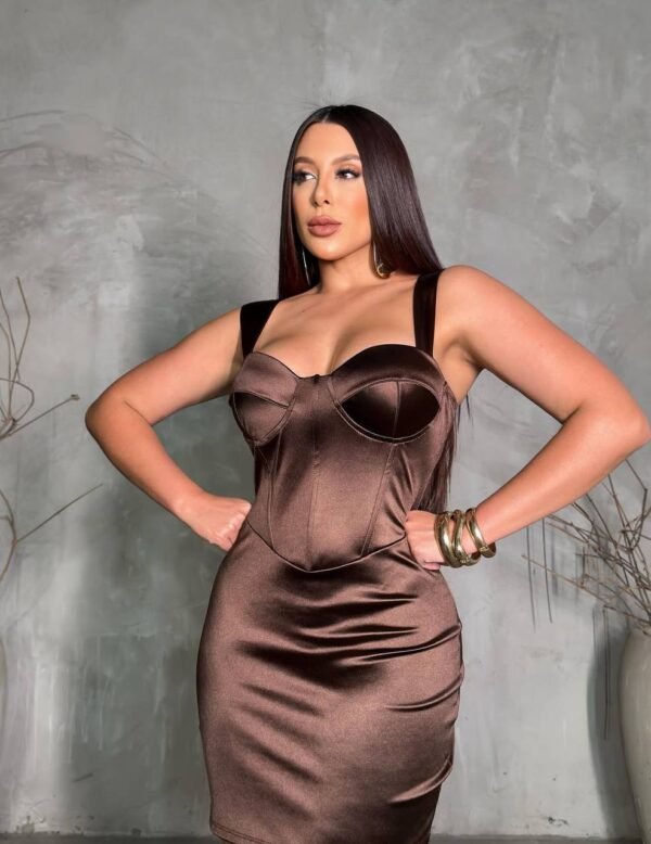 Vestido Corset Acetinado Marrom - Imagem 6