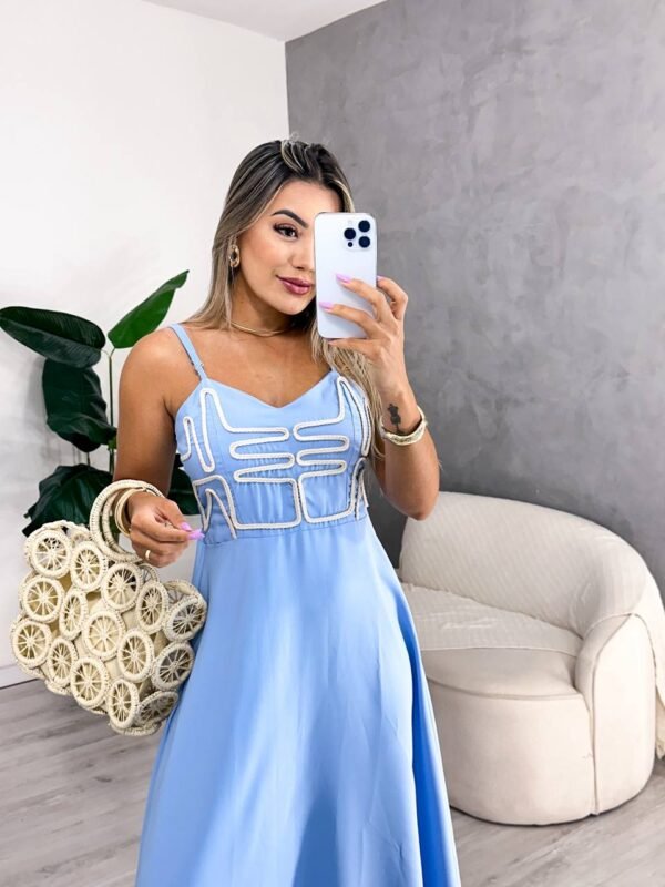 Vestido Longo Detalhes Na Frente Azul - Imagem 2