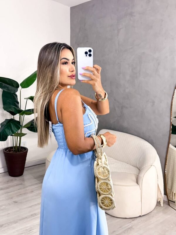 Vestido Longo Detalhes Na Frente Azul - Imagem 3