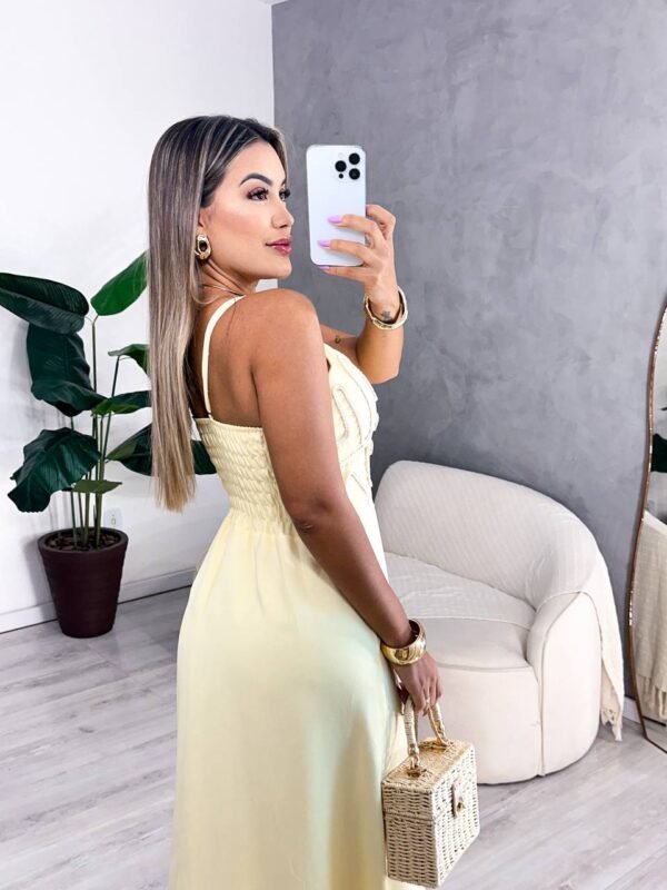 Vestido Longo Detalhes Na Frente Amarelo - Imagem 2