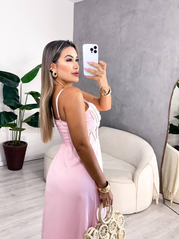 Vestido Longo Detalhes Na Frente Rosa - Imagem 2