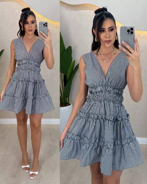 Vestido Sensorial Listrado Babadinho Preto