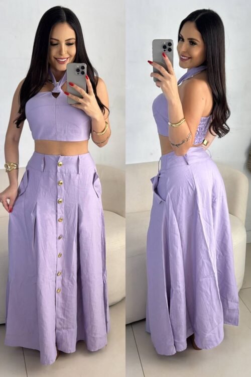 Conjunto Longo Botões Lilás
