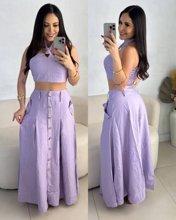 Conjunto Longo Botões Lilás
