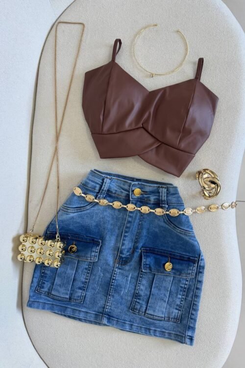 Cropped Courino Cruzado Marrom