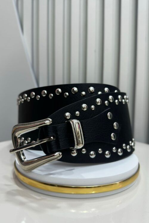 Cinto Preto Largo com Tachinhas Prata