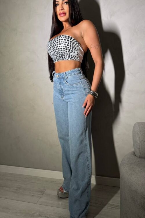 Calça Jeans Sensação Wide Leg Lisa