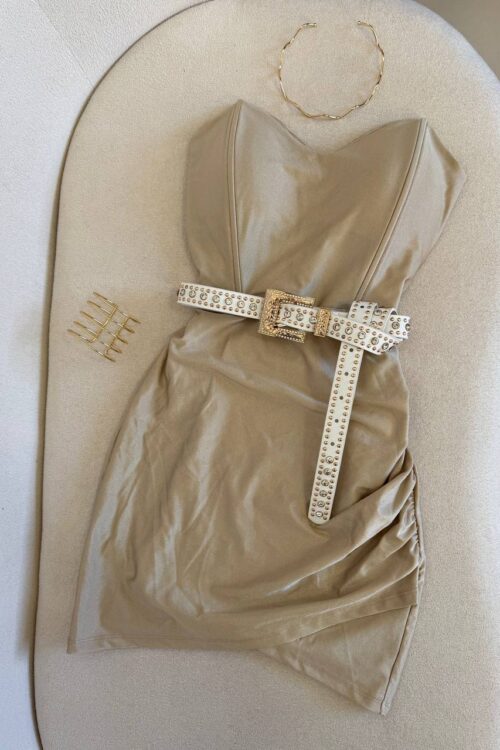 Cinto Com Fivela Quadrada e Strass Luxo Branco