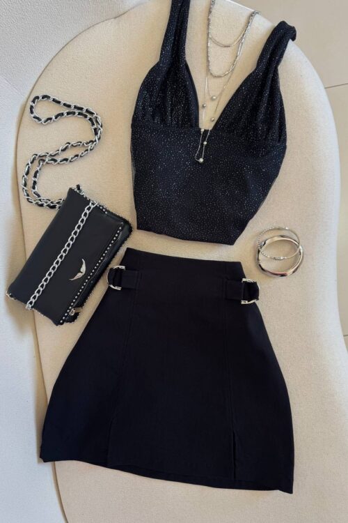 Cropped Multiformas com Brilho Preto