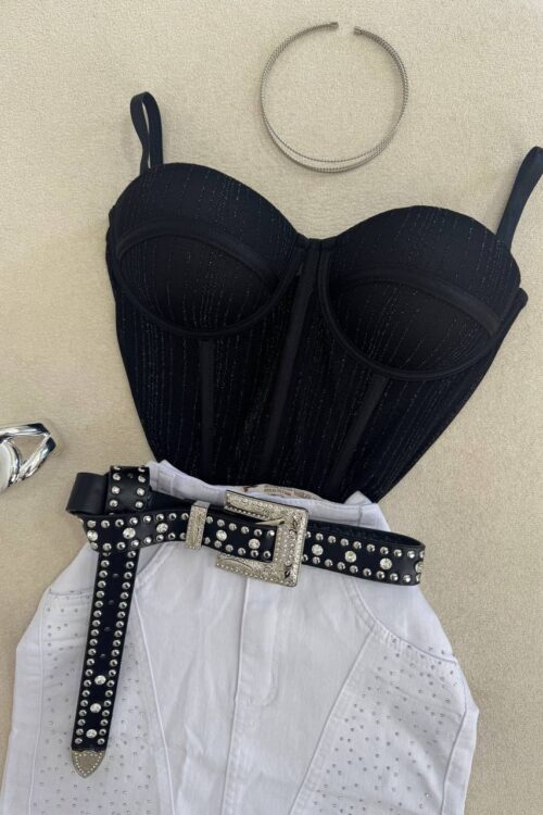 Saia Jeans Branca com Strass